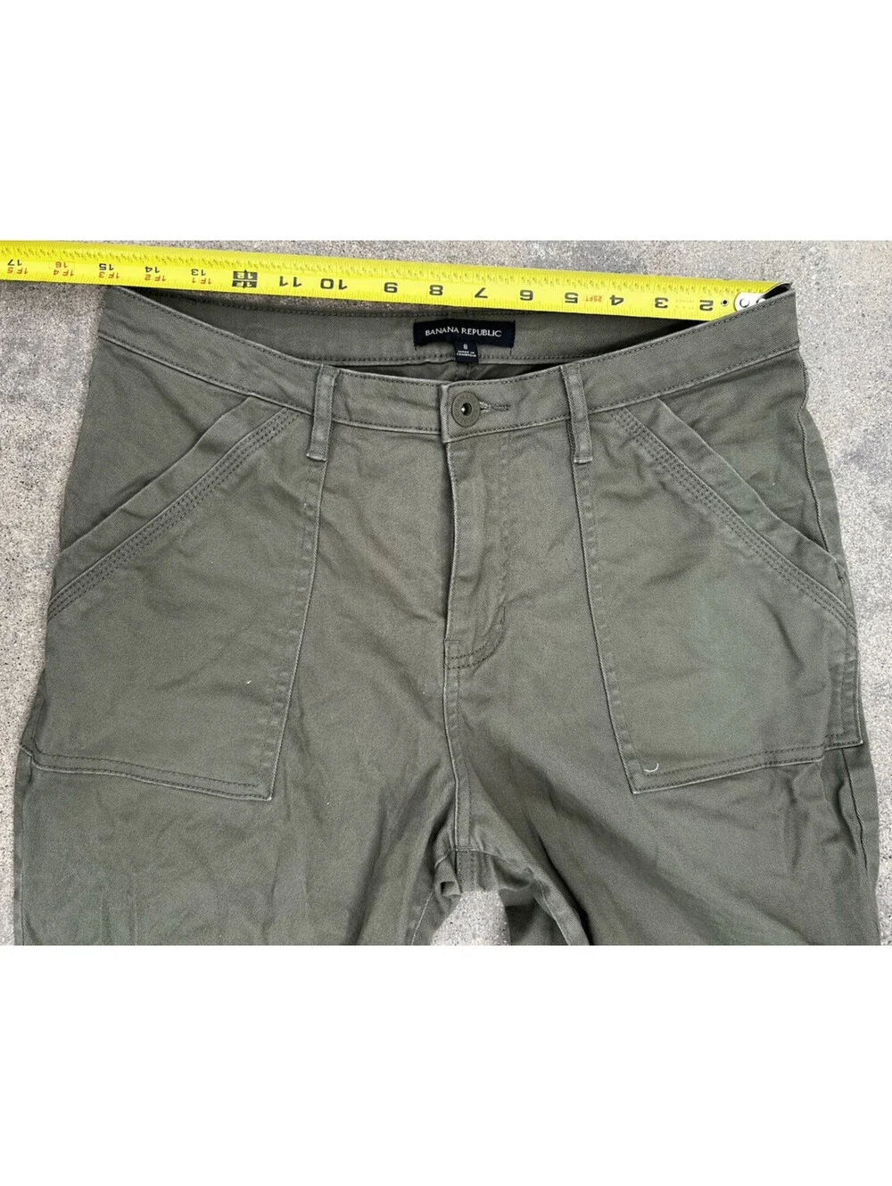 Banana Republic Pant Women 8 Utility Pockets Regular Fit Olive Gree Cotton Chino